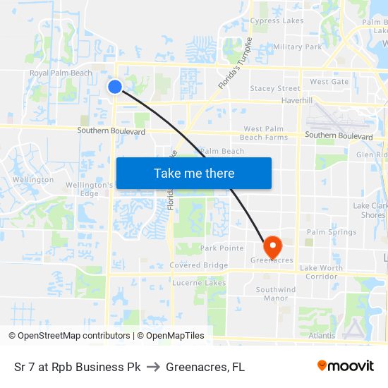 Sr 7 at  Rpb  Business Pk to Greenacres, FL map