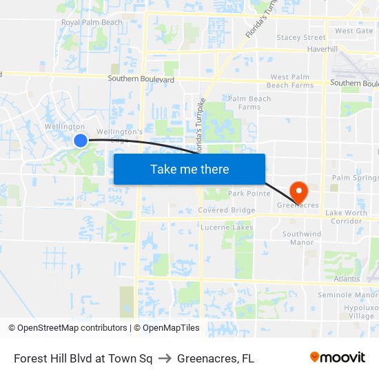 Forest Hill Blvd at Town Sq to Greenacres, FL map