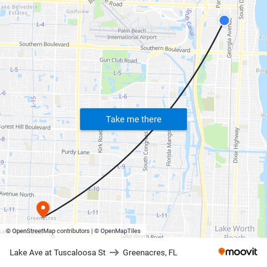 LAKE AVE at TUSCALOOSA ST to Greenacres, FL map