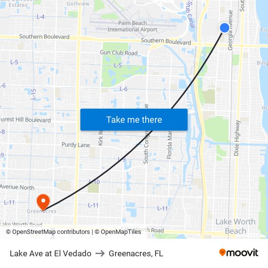 Lake Ave at El Vedado to Greenacres, FL map