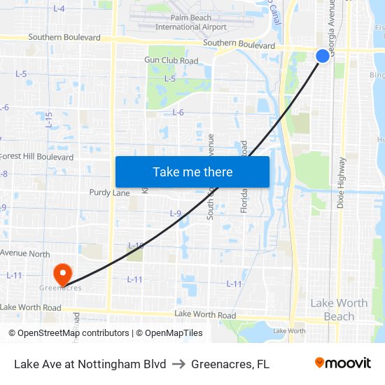 LAKE AVE at NOTTINGHAM BLVD to Greenacres, FL map