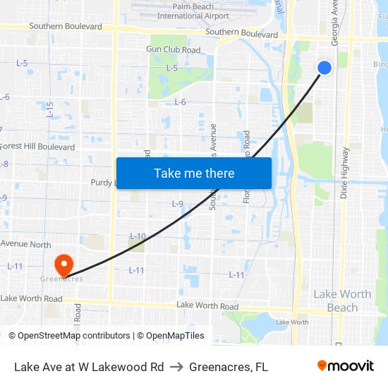 Lake Ave at W Lakewood Rd to Greenacres, FL map