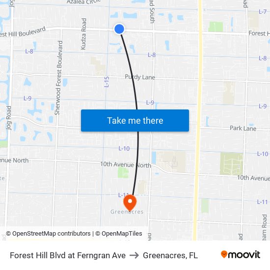 Forest Hill Blvd at  Ferngran Ave to Greenacres, FL map