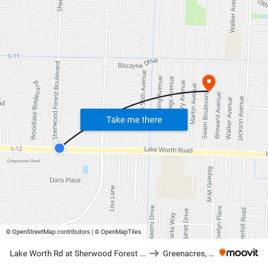 Lake Worth Rd at Sherwood Forest Blv to Greenacres, FL map