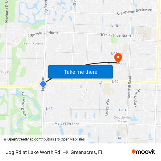 Jog Rd at Lake Worth Rd to Greenacres, FL map