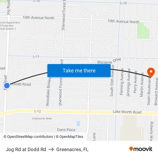 Jog Rd at Dodd Rd to Greenacres, FL map