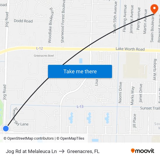 Jog Rd at  Melaleuca Ln to Greenacres, FL map