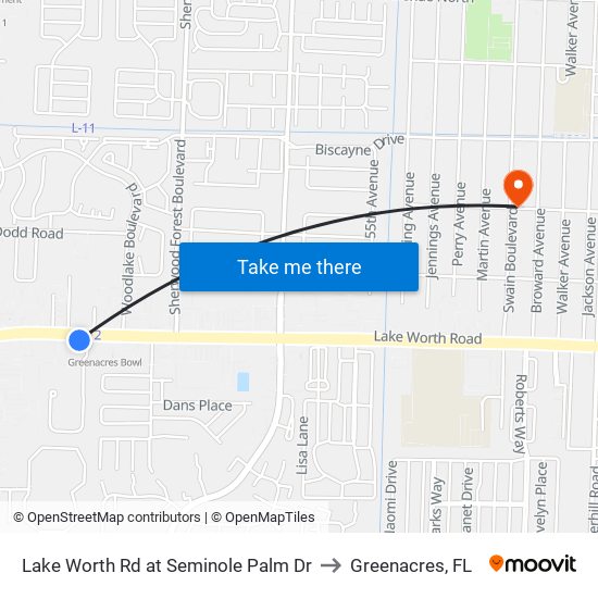 LAKE WORTH RD at SEMINOLE PALM DR to Greenacres, FL map