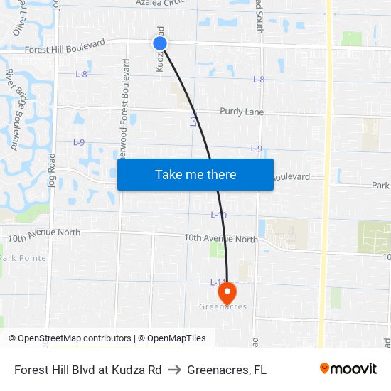 Forest Hill Blvd at Kudza Rd to Greenacres, FL map