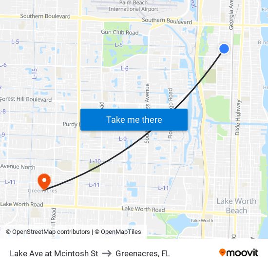 Lake Ave at Mcintosh St to Greenacres, FL map