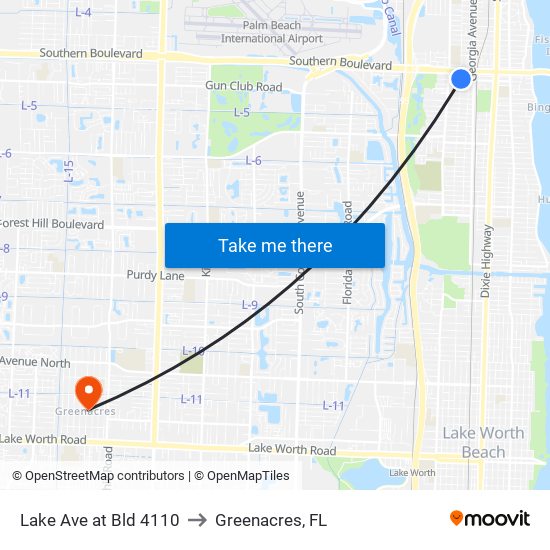 Lake Ave at Bld 4110 to Greenacres, FL map