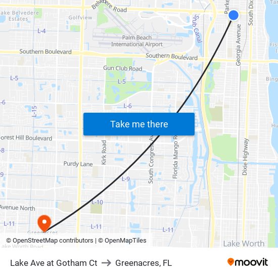 Lake Ave at Gotham Ct to Greenacres, FL map