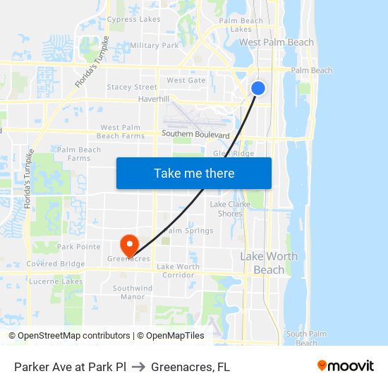 Parker Ave at  Park Pl to Greenacres, FL map