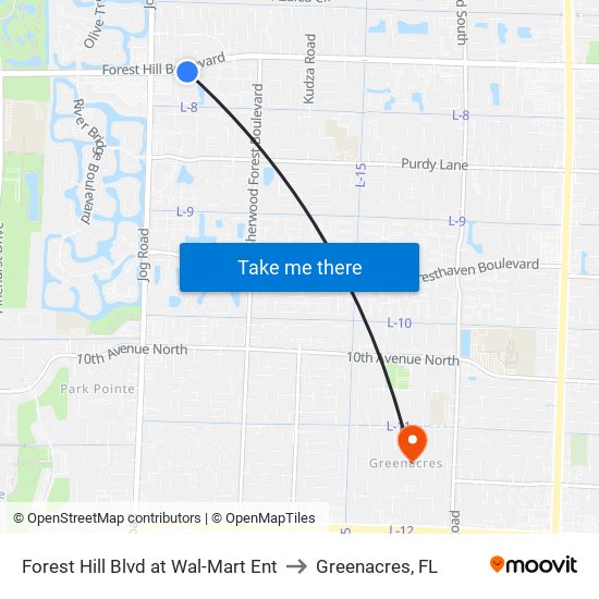 Forest Hill Blvd at  Wal-Mart Ent to Greenacres, FL map