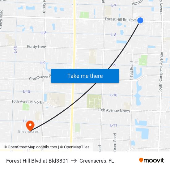 Forest Hill Blvd at Bld3801 to Greenacres, FL map