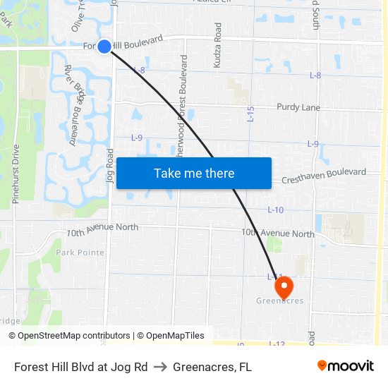 Forest Hill Blvd at  Jog Rd to Greenacres, FL map