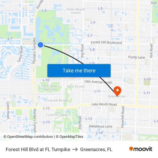 Forest Hill Blvd at FL Turnpike to Greenacres, FL map