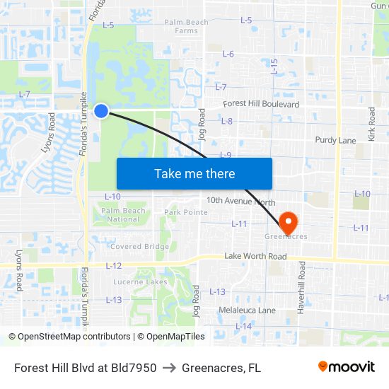 Forest Hill Blvd at Bld7950 to Greenacres, FL map