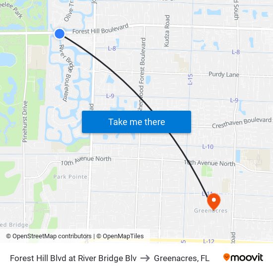 Forest Hill Blvd at River Bridge Blv to Greenacres, FL map