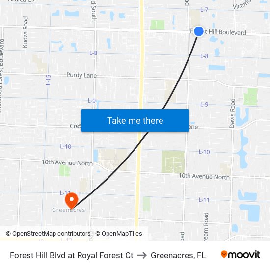 Forest Hill Blvd at Royal Forest Ct to Greenacres, FL map