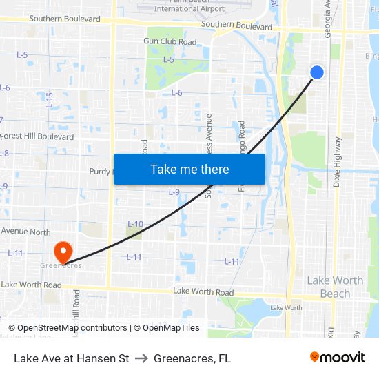 Lake Ave at Hansen St to Greenacres, FL map