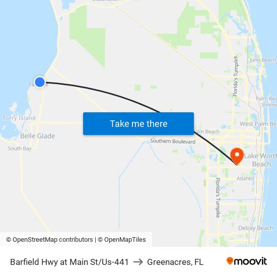 Barfield Hwy at Main St/Us-441 to Greenacres, FL map