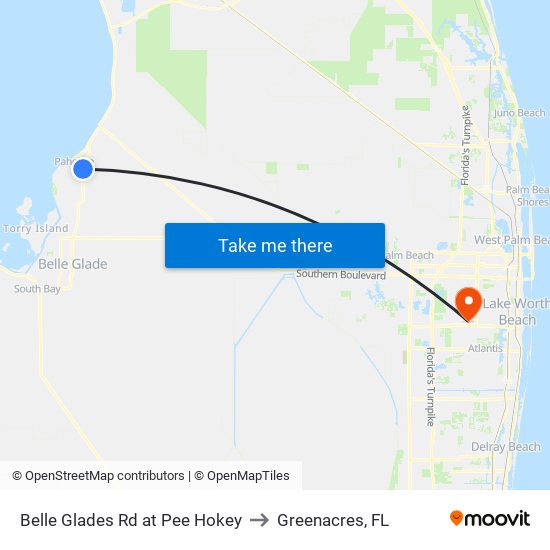 Belle Glades Rd at Pee Hokey to Greenacres, FL map