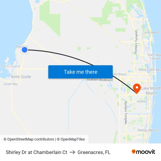 Shirley Dr at  Chamberlain Ct to Greenacres, FL map