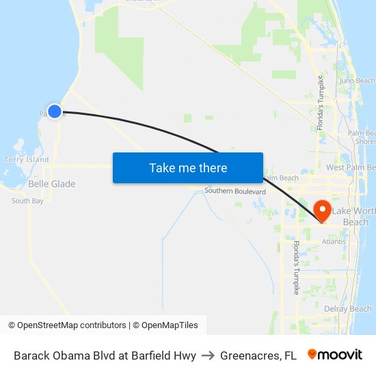 Barack Obama Blvd at Barfield Hwy to Greenacres, FL map