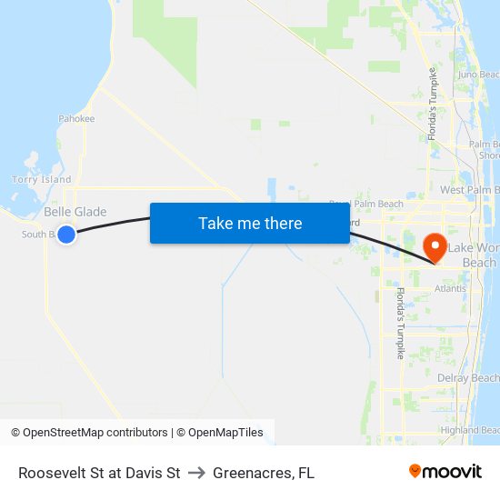 ROOSEVELT ST at DAVIS ST to Greenacres, FL map