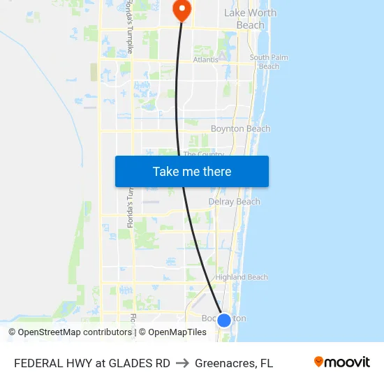 FEDERAL HWY at GLADES RD to Greenacres, FL map