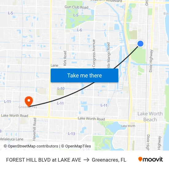 FOREST HILL BLVD at LAKE AVE to Greenacres, FL map