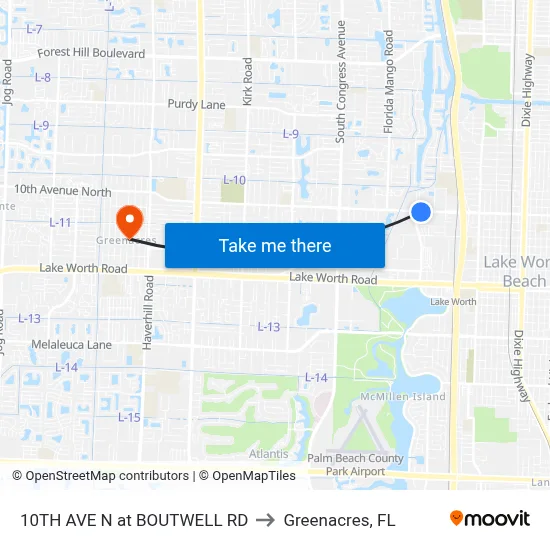 10TH AVE N at  BOUTWELL RD to Greenacres, FL map