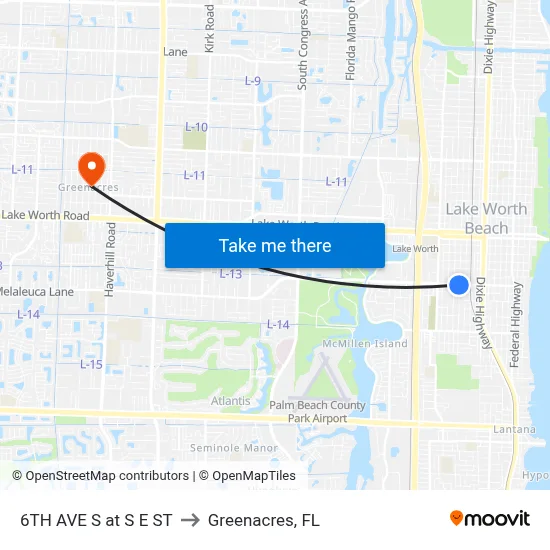6TH AVE S at S E ST to Greenacres, FL map