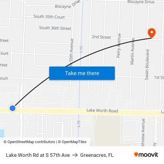 Lake Worth Rd at S 57th Ave to Greenacres, FL map