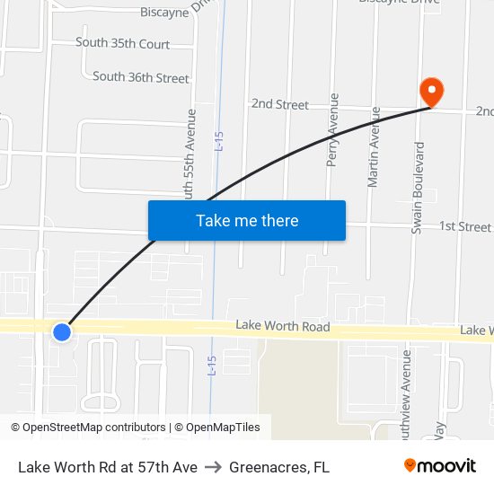 Lake Worth Rd at 57th Ave to Greenacres, FL map