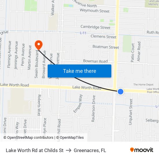 Lake Worth Rd at Childs St to Greenacres, FL map