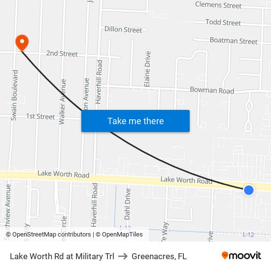Lake Worth Rd at Military Trl to Greenacres, FL map