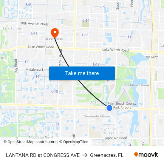 LANTANA RD at  CONGRESS AVE to Greenacres, FL map