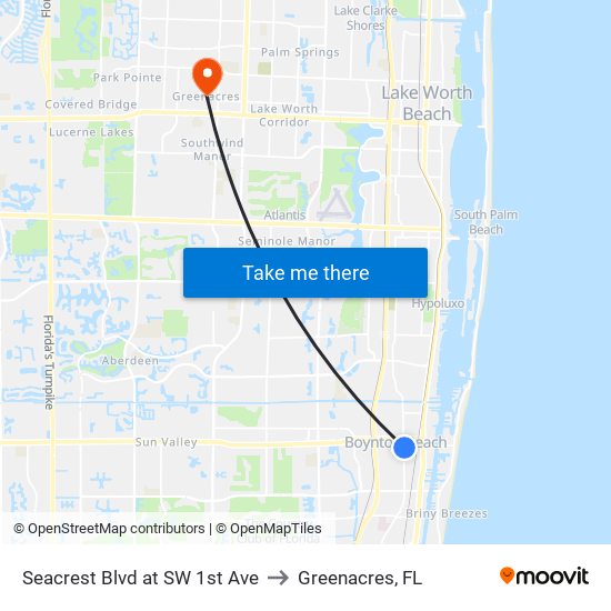 Seacrest Blvd at SW 1st Ave to Greenacres, FL map