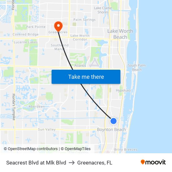 Seacrest Blvd at Mlk Blvd to Greenacres, FL map