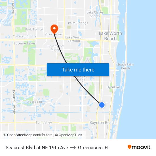 Seacrest Blvd at NE 19th Ave to Greenacres, FL map