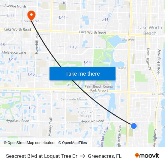 Seacrest Blvd at Loquat Tree Dr to Greenacres, FL map