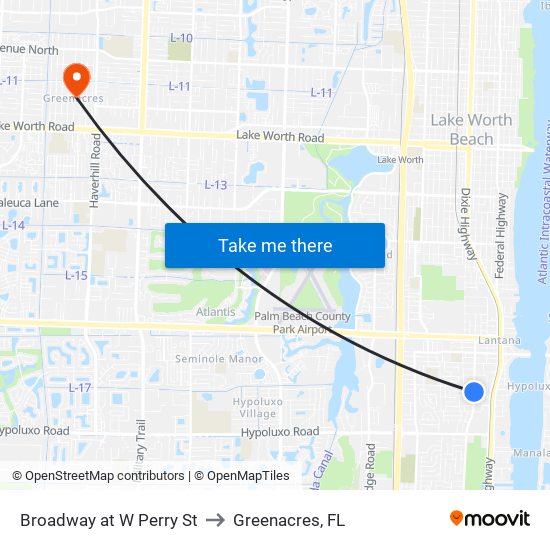 BROADWAY at W PERRY ST to Greenacres, FL map