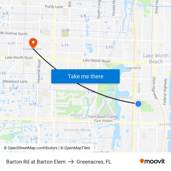 Barton Rd at Barton Elem to Greenacres, FL map