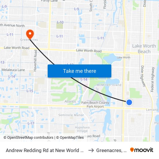 Andrew Redding Rd at New World Ave to Greenacres, FL map