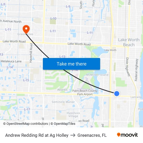 Andrew Redding Rd at Ag Holley to Greenacres, FL map