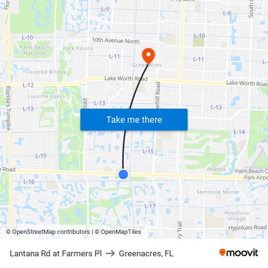 Lantana Rd at  Farmers Pl to Greenacres, FL map