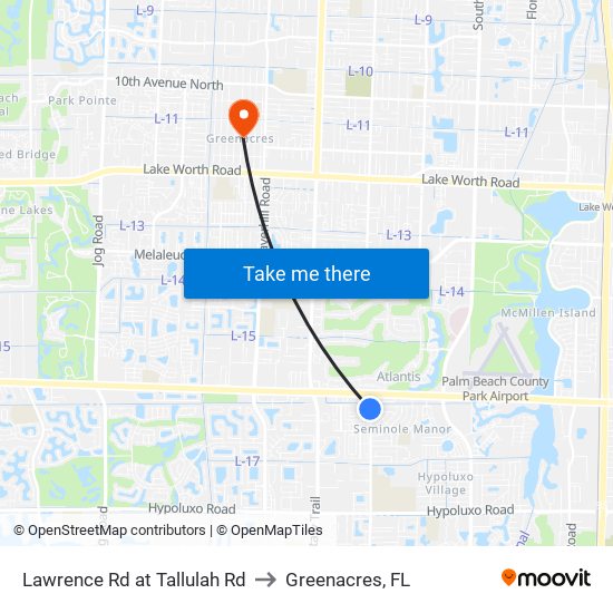 Lawrence Rd at Tallulah Rd to Greenacres, FL map