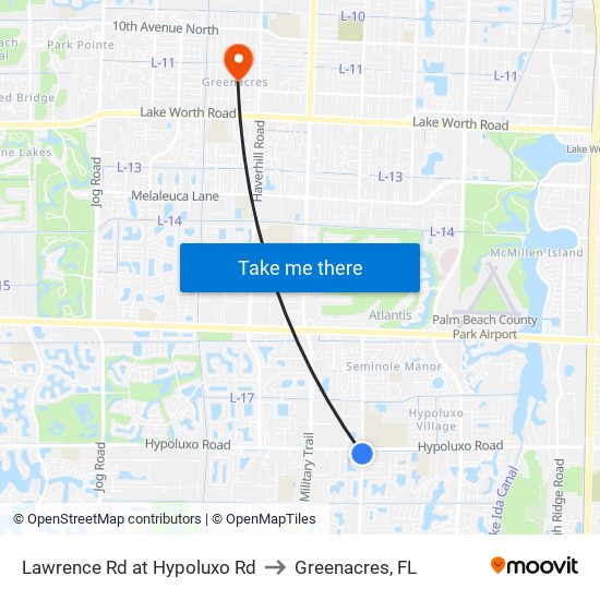 Lawrence Rd at Hypoluxo Rd to Greenacres, FL map